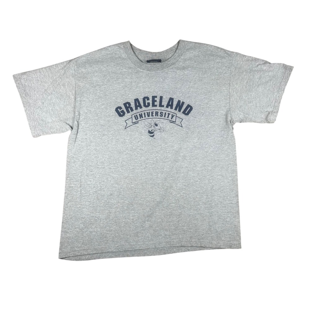 MV Sport‎ Graceland University Yellowjackets Graphic T-Shirt Gray Mens Large
